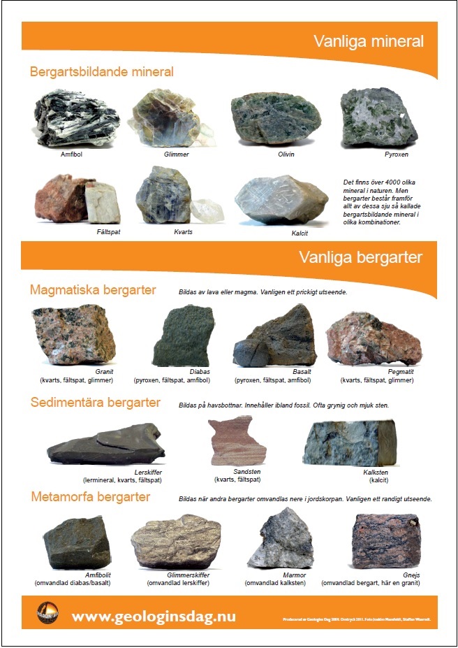 Vanliga Bergarter Och Mineral Geologins Dag